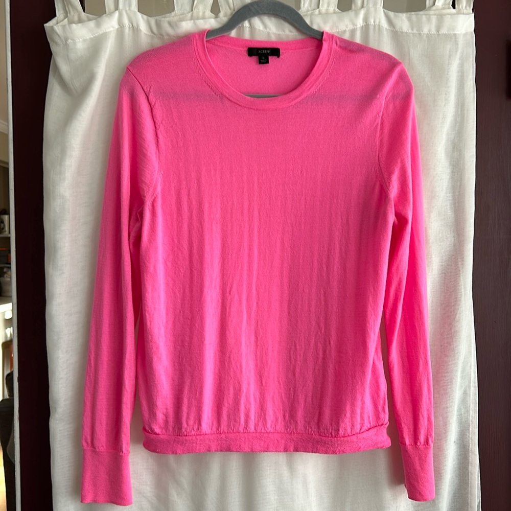 J. Crew highlighter pink merino wool sweater